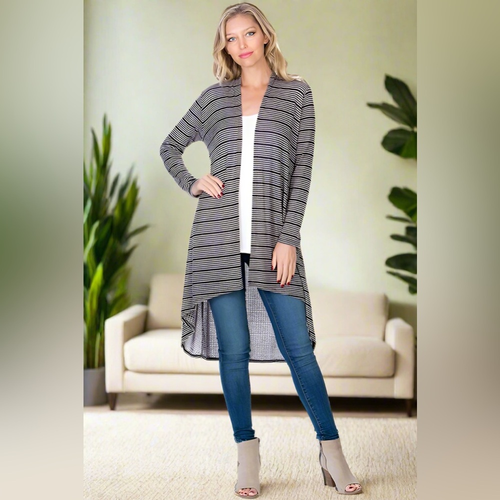 NEW Womems Gray Striped Cardigan Sweater Jacket Duster S/M/L